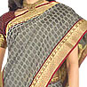 Grey and Maroon Color Saree on Cotton Silk