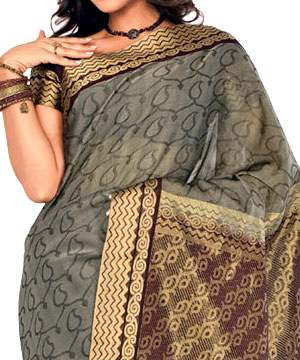 Grey Color Cotton Silk Saree