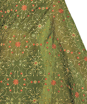 Green and Rust Color Cotton Silk Saree