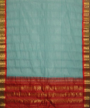 Blue Color Cotton Gadwal Big Border Saree