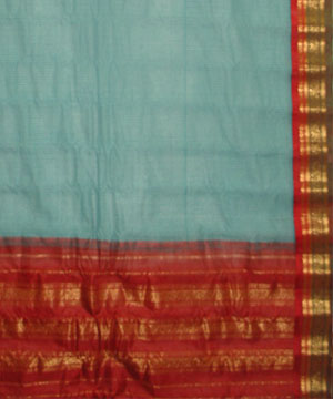 Blue Color Cotton Gadwal Big Border Saree