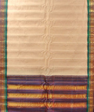 Deep Peach and Ink Blue Color Cotton Gadwal Saree