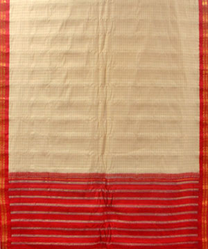 Biscuit and Red Color Cotton Gadwal Saree