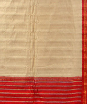 Biscuit and Red Color Cotton Gadwal Saree