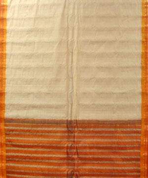 Biscuit and Orange Color Cotton Gadwal Saree