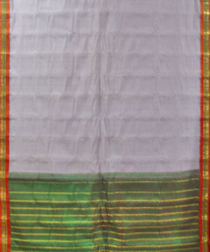 Grey and Green Color Cotton Gadwal Saree