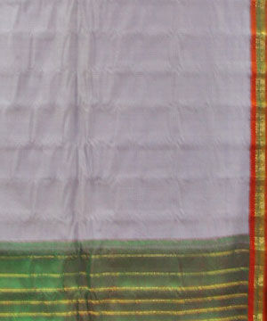 Grey and Green Color Cotton Gadwal Saree