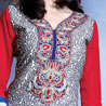 Red & Blue Cotton Unstitched Churidaar Kameez