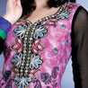 Pink & Black Cotton Unstitched Churidaar Kameez