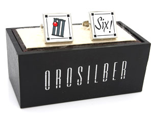 Orosilber's Cricket Stumps with Ball & Six Cufflinks