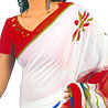 Saree in Chiffon in Off White and Red Pallu