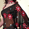 Floral Print Black Georgette Saree