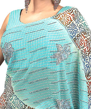 Printed Sky Blue Georgette Saree