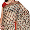 Hand block printed pure Cotton Saree