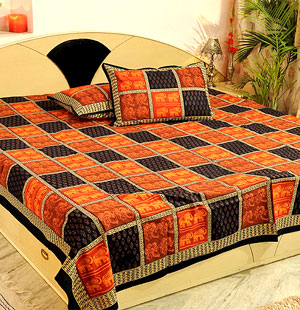 Traditional Bagru Print Bedsheet with Two Pillow Covers