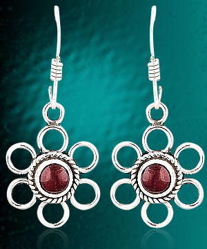 Pair Of Garnet Earrings In Silver