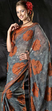Grey Saree With Silver Zari Embroidery