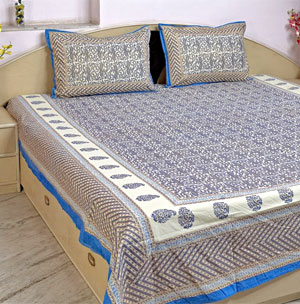 Pure Cotton Sanganeri Gold Print Bedsheet with 02 Pillow Covers