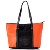 Black Velvet & Salmon Faux Leather Tote Bag