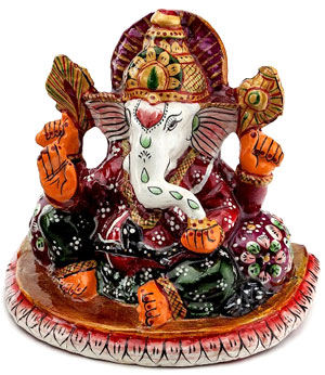 Hand-Painted Enameled Metal Ganapati
