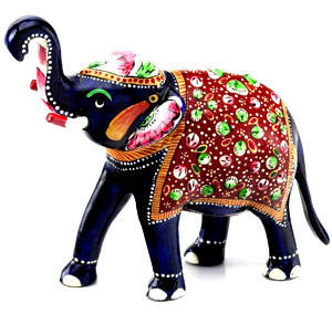 Hand-Painted Enameled Metal Elephant