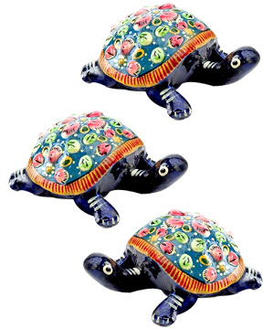 Hand-Painted Enameled Metal Tortoise Set