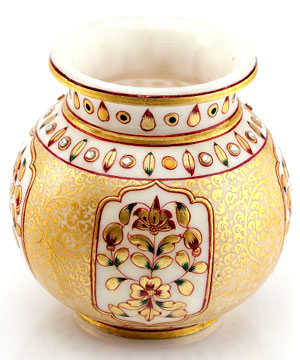 Embossed Round Vase with Gold Work