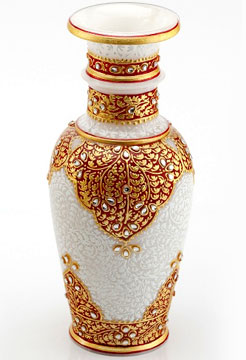 Embossed Gold and Kundan Work Vase
