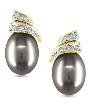 Facetz Diamond & Black Pearl Gold Earrings, Facetz Diamond & Black Pearl Gold Earrings