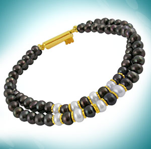 Jagdamba Two Row Black Pearl Bracelet