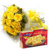 Gift Yellow Roses with Soan Papdi for Mom on Mothers Day 