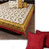 Gift Gold Print Cotton Bedsheet Set with Silk Cushion Covers on Mothers Day 