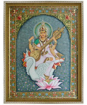  Charming Brass Saraswatiji with Wooden Frame     Handicraft Gifts     Wooden Artifacts     Paintings