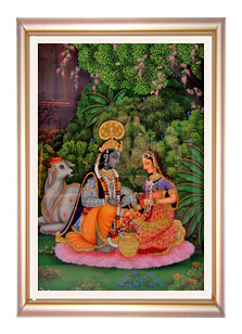  Painting of Radha Krishna in Garden with Wooden Frame     Handicraft Gifts     Wooden Artifacts     Paintings