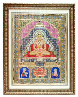 Painting of Sombre Meditating Mahavir with Wooden Frame     Handicraft Gifts     Wooden Artifacts     Paintings