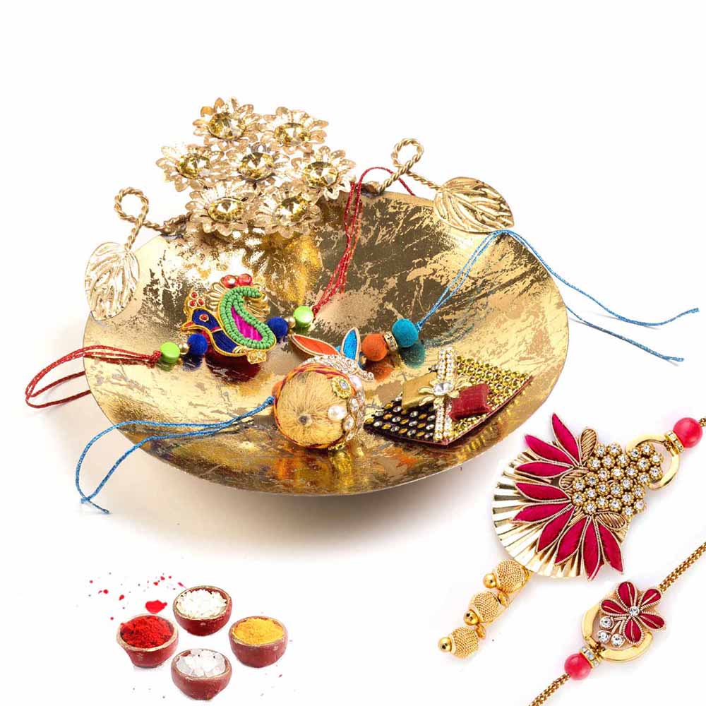 Premium Kundan Studded Rakhi Gift Tray With Bhaiya Bhabhi Rakhi India