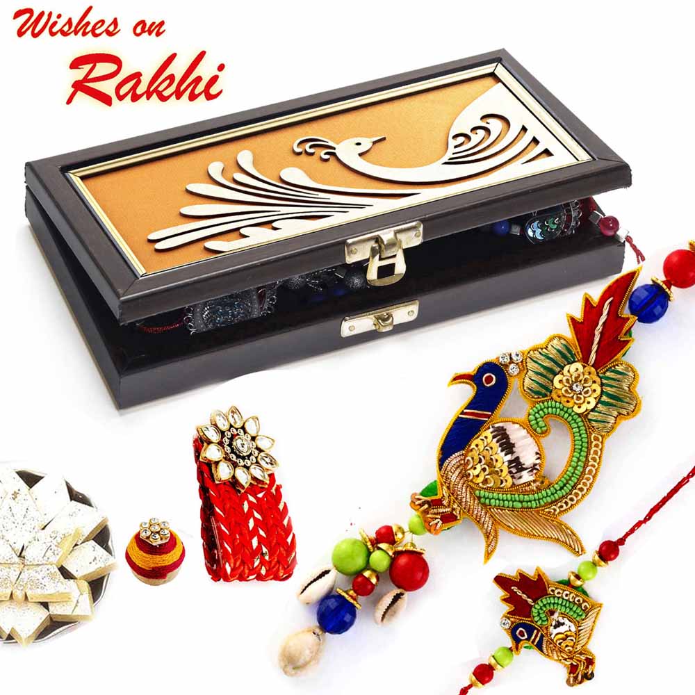 Premium Rakhi Gift Box With Set Of Peacock Style Bhaiya Bhabhi Rakhis India