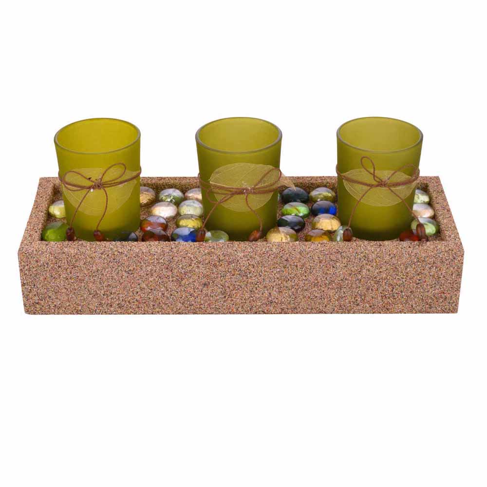 Beautiful Green Tealight Holders With Stylish Tray! India