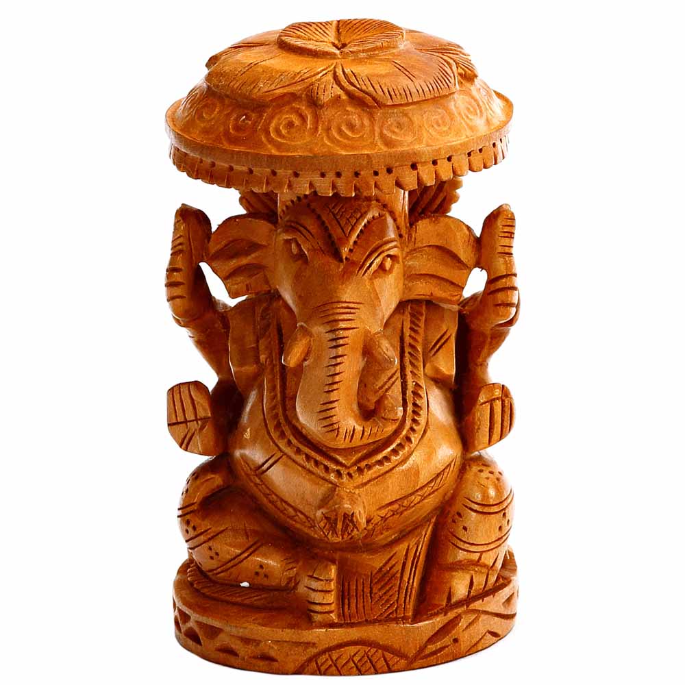 Pleasingly Carved Wooden Ganesh Idol India